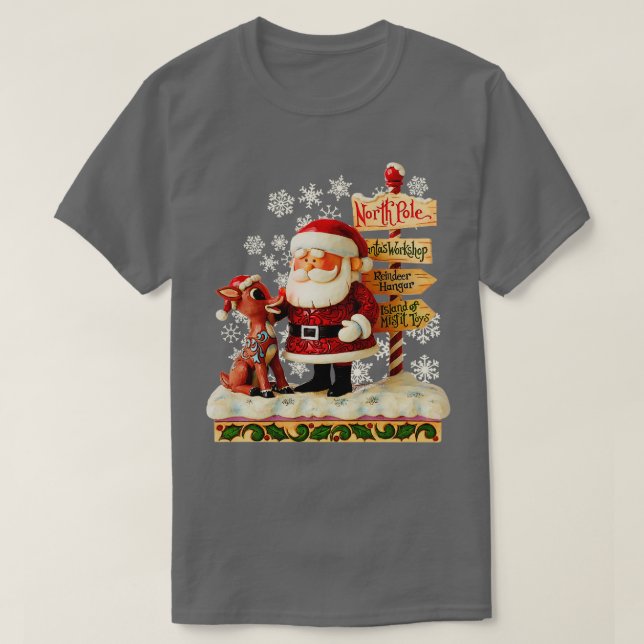 Camiseta Papais noeis e Estilo de Arte Folk Rudolph (Frente do Design)