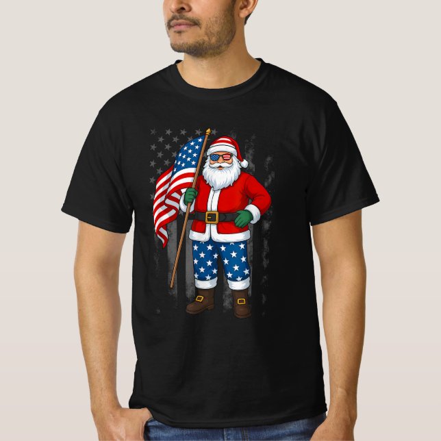 Camiseta Papais noeis E Natal Americano De Bandeira Em Julh (Frente)