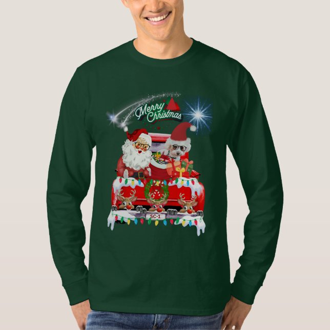 Camiseta Papais noeis e Poodle, Teto de Pickup de Natal (Frente)