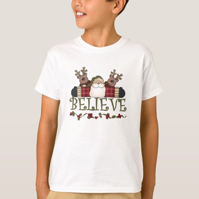 Camiseta Papais noeis e Reindeer Acredite (Frente)