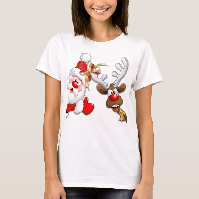 Camiseta Papais noeis e Reindeer Feliz Christmass Happy Car (Frente)