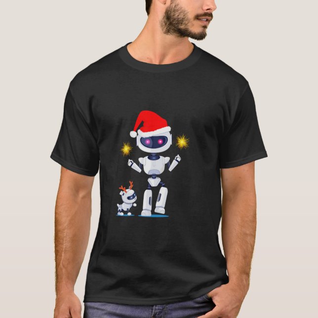 Camiseta Papais noeis E Robôs Veados Felizes Feliz Natal (Frente)