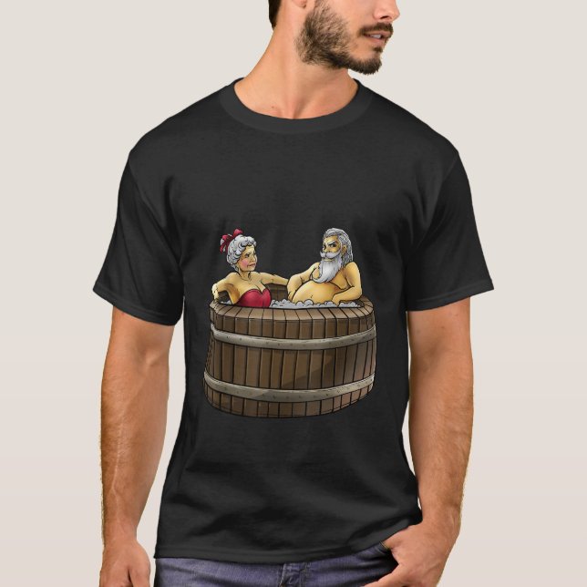 Camiseta Papais noeis E Sra. Claus No Hot Tub Cuidam De Cas (Frente)