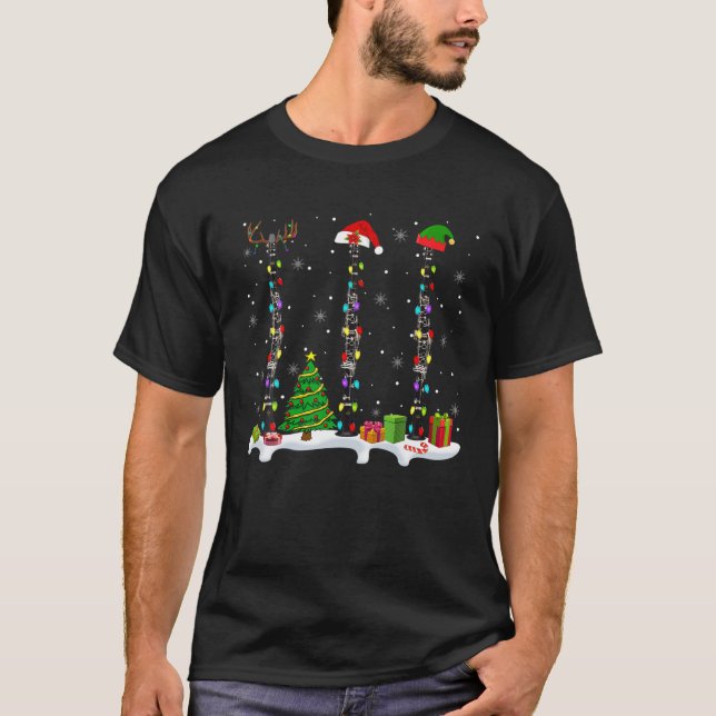 Camiseta Papais noeis Elf Reindeer Clarinet Xmas Ligeiras M (Frente)