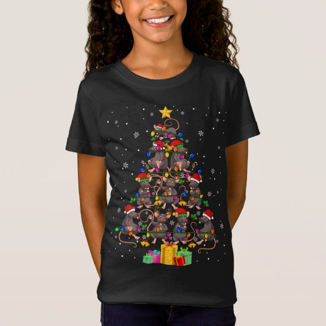 Camiseta Papais noeis ELF Reindeer Rat Christmas Tree Light (Frente)