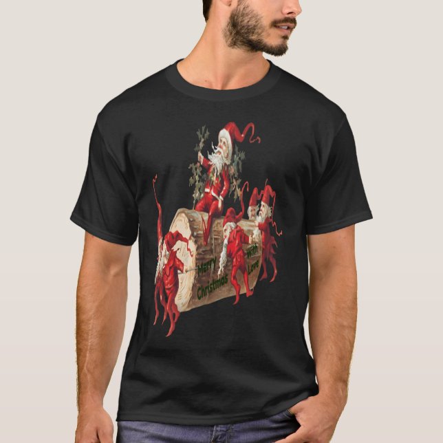 Camiseta Papais noeis Elves Deslizando Em Um Log - Coleção  (Frente)
