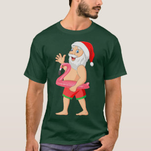 Camiseta Papais noeis em Flamingo flutuam um Natal engraçad