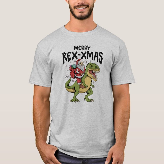 Camiseta Papais noeis em um t-rex, Mery-Rex-xmas (Frente)