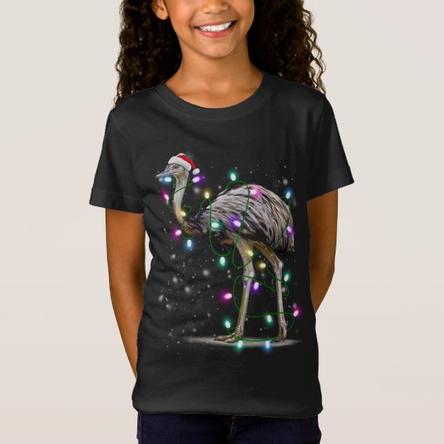 Camiseta Papais noeis Emu Bird com luzes de Natal Dando um  (Frente)