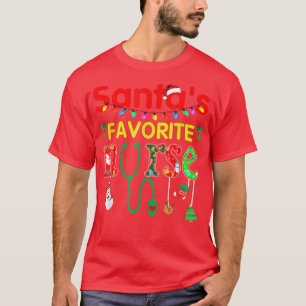 Camiseta Papais noeis Enfermeira Favorita Xmas Light Santa