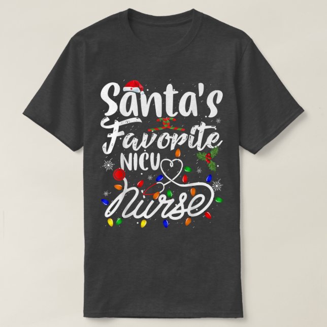 Camiseta Papais noeis Enfermeira Favorita Xmas Light Santa  (Frente do Design)