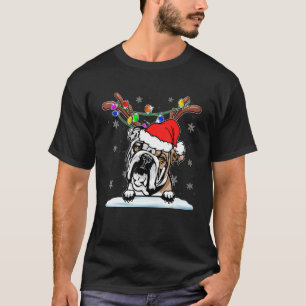 Camiseta Papais noeis English Bulldog Reindeer Light Christ