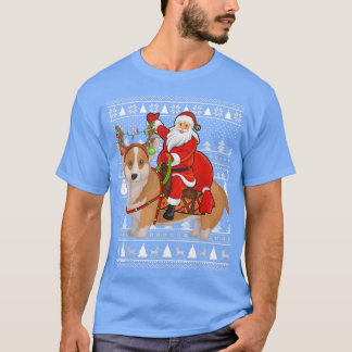 Camiseta Papais noeis Engraçados Andando Cachorro Galês Cor