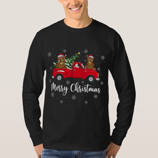 Camiseta Papais noeis Engraçados Andando Na Árvore De Natal (Frente)