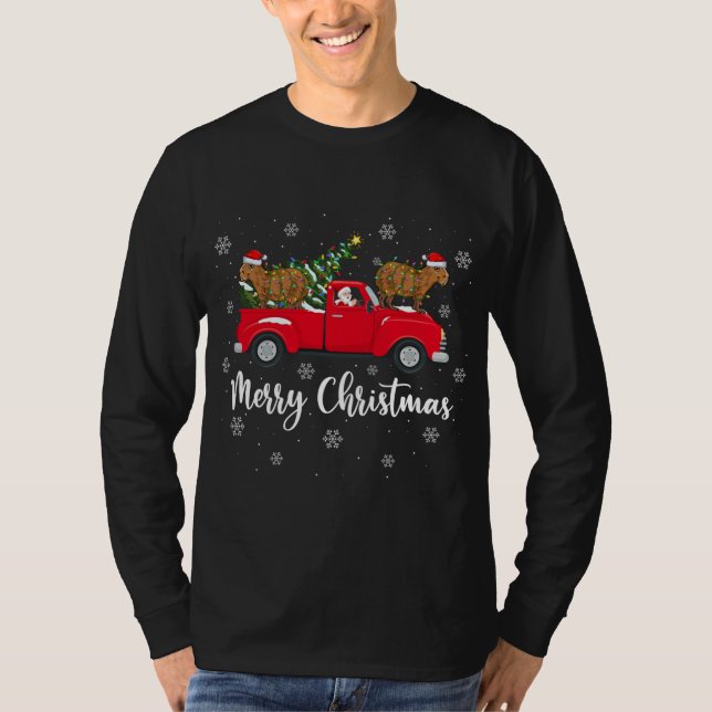Camiseta Papais noeis Engraçados Andando Na Árvore De Natal (Frente)