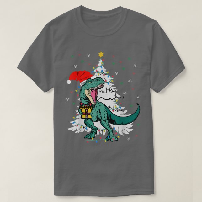 Camiseta Papais noeis Engraçados Árvore de Natal Dinossauro (Frente do Design)