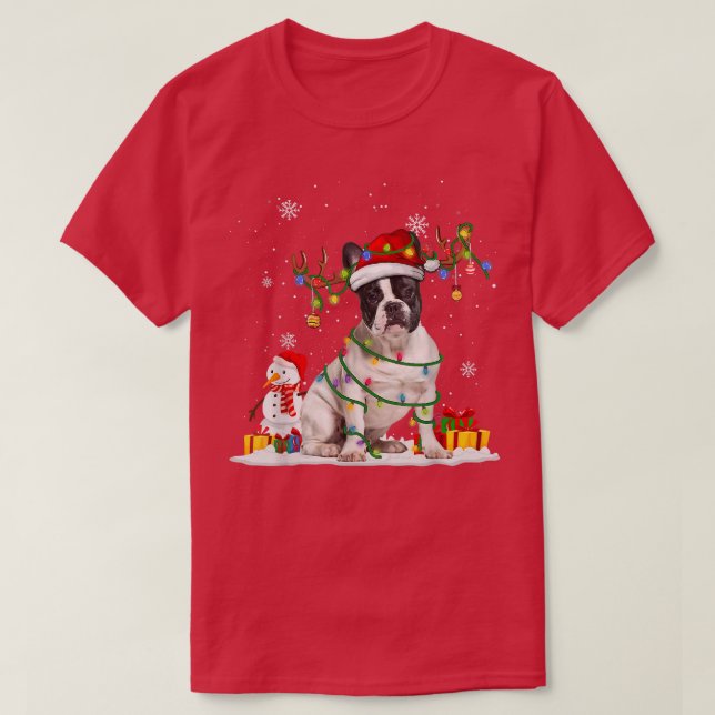 Camiseta Papais noeis Engraçados Balão Francês Reindeer Fai (Frente do Design)