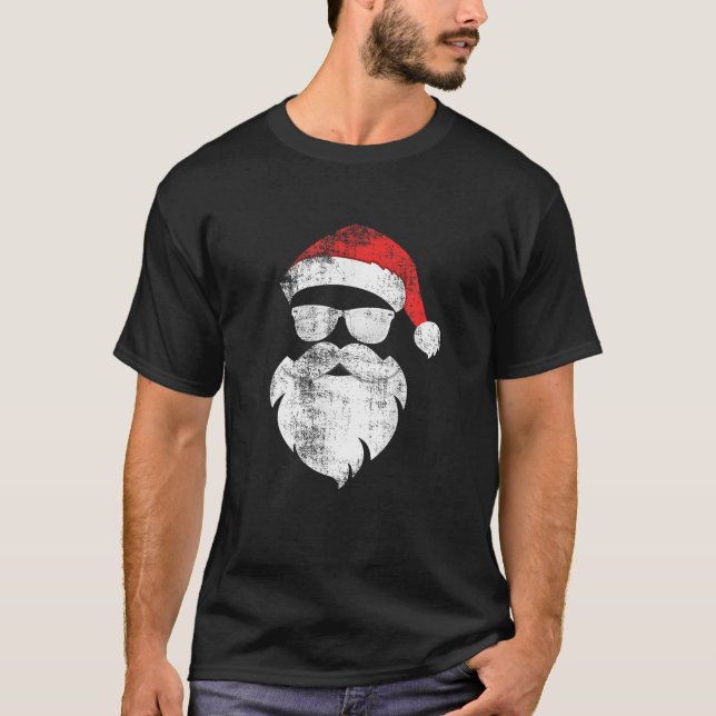 Camiseta Papais noeis Engraçados Com Barba De Chapéu E Ócul (Frente)
