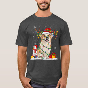 Camiseta Papais noeis engraçados Corgi Reindeer Fairy Light