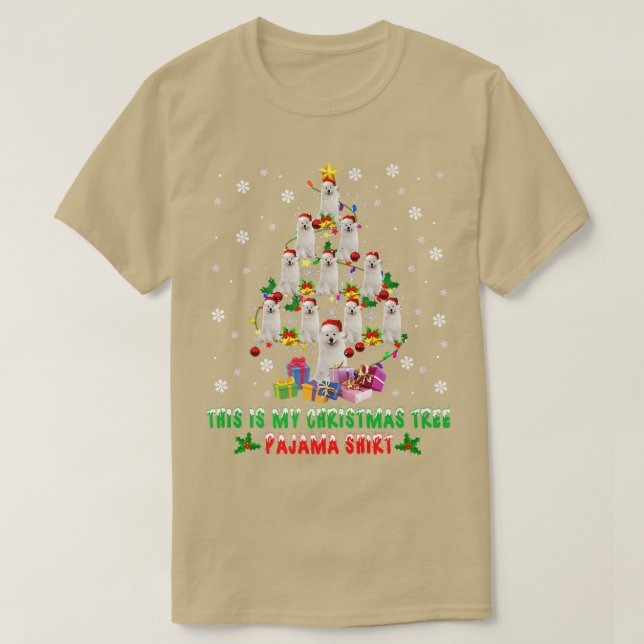 Camiseta Papais noeis Engraçados de Árvore de Natal Samoyed (Frente do Design)