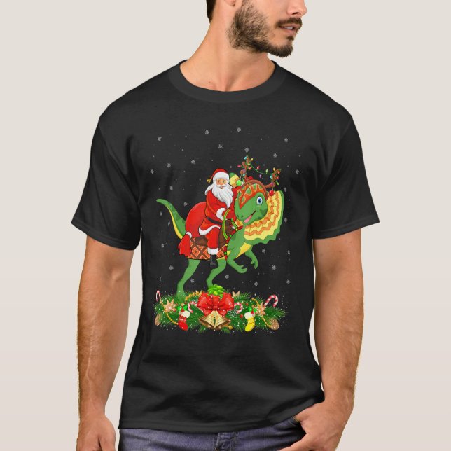 Camiseta Papais noeis Engraçados De Dilophossauro No Xmas (Frente)