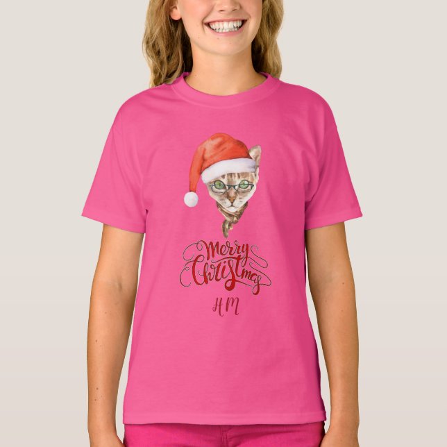 Camiseta Papais noeis Engraçados de Gato Inverno Feliz Nata (Frente)