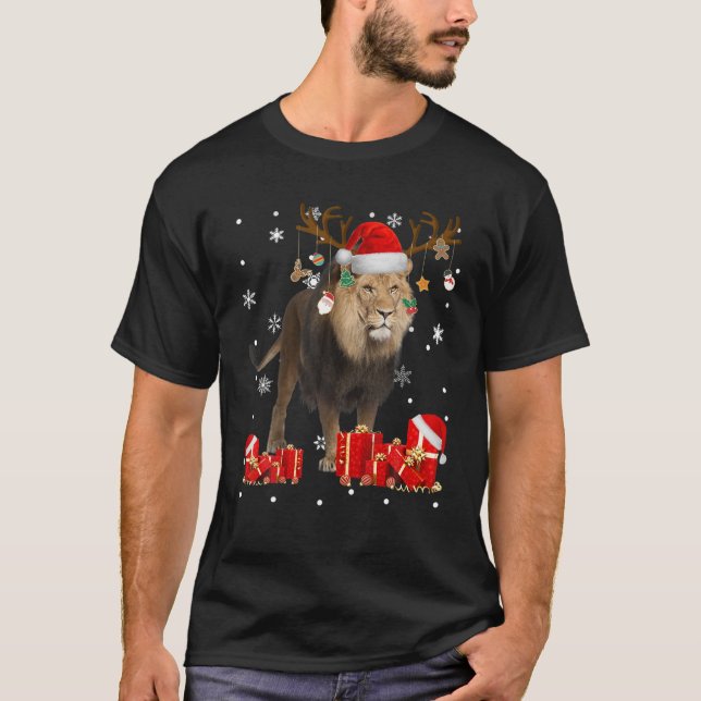 Camiseta Papais noeis Engraçados De Leão De Natal Reindeer  (Frente)