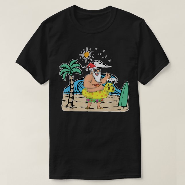 Camiseta Papais noeis Engraçados de Praia Tropical Natal I (Frente do Design)