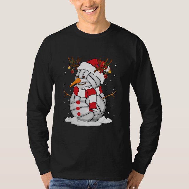 Camiseta Papais noeis Engraçados de Vôlei de Snowman no Nat (Frente)