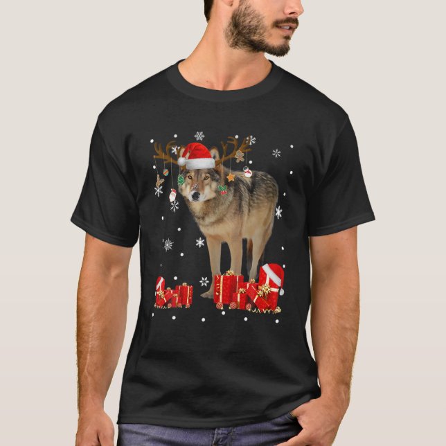 Camiseta Papais noeis Engraçados do Lobo de Natal Reindeer  (Frente)