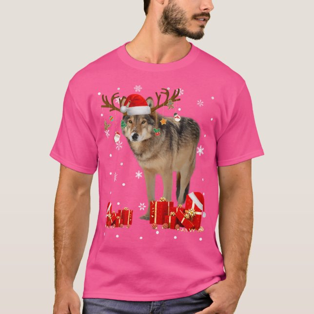 Camiseta Papais noeis Engraçados do Lobo de Natal Reindeer  (Frente)