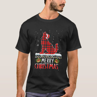 Camiseta Papais noeis engraçados do Natal Lobo Xadrez Verme