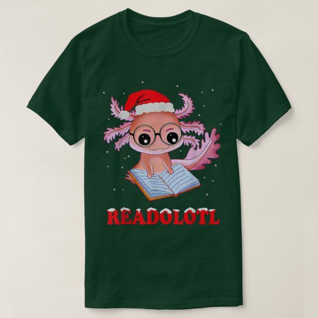 Camiseta Papais noeis Engraçados Do Xmas Readolotl Livro Do (Frente do Design)