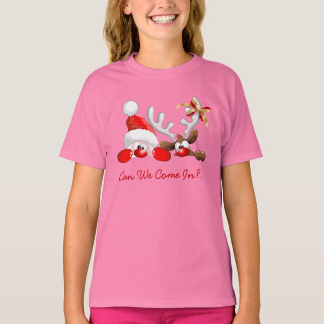 Camiseta Papais noeis engraçados e cartoon de rena (Frente)