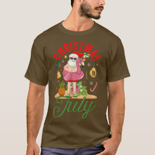 Camiseta Papais noeis Engraçados e Flamingo Cor-de-Rosa no