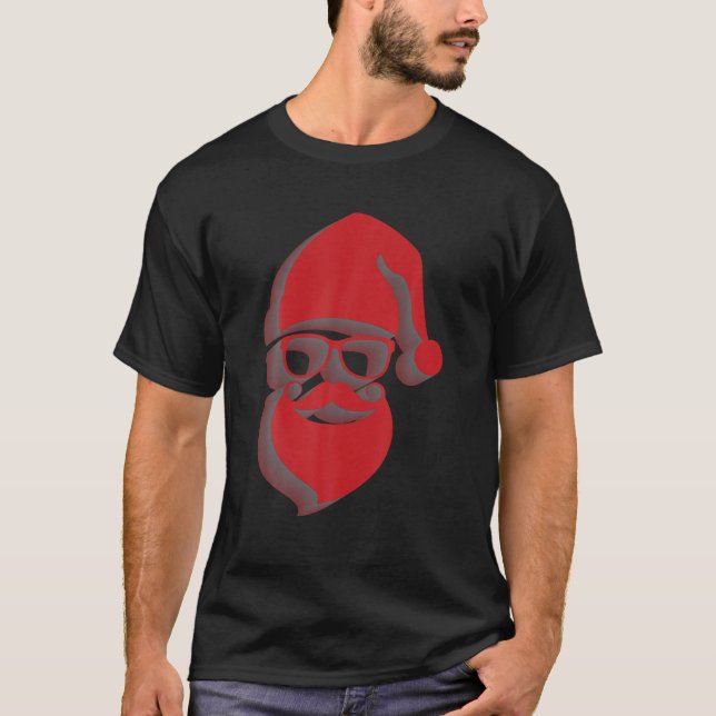 Camiseta Papais noeis Engraçados Enfrentam Hipster Com Ócul (Frente)