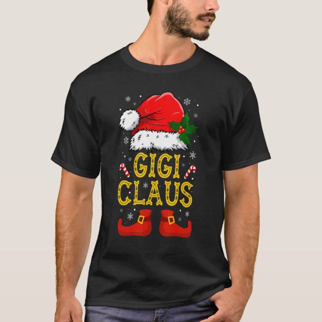 Camiseta Papais noeis Engraçados Gigi Claus Família de Nata (Frente)