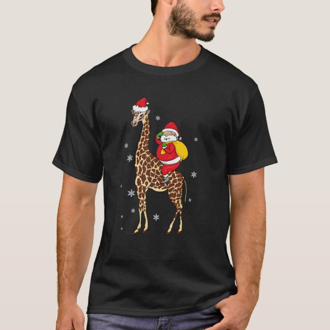 Camiseta Papais noeis Engraçados Girafa Natal Pajama Dotado (Frente)