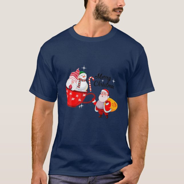Camiseta Papais noeis engraçados Gnome Snowman Cup Feliz Na (Frente)