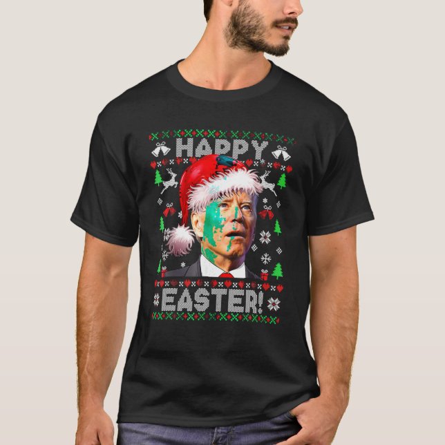 Camiseta Papais noeis Engraçados Joe Biden Felz pascoa Feia (Frente)