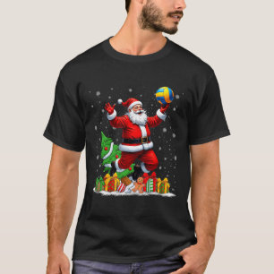 Camiseta Papais noeis Engraçados Jogando Voleibol À Luz De