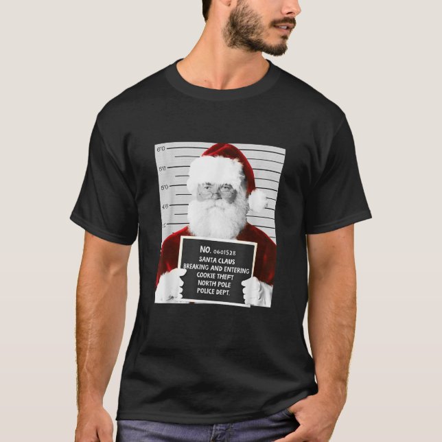 Camiseta Papais noeis Engraçados Mugshot na Prisão no Natal (Frente)