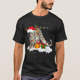 Camiseta Papais noeis Engraçados Neve Leopardo Luzes de Nat