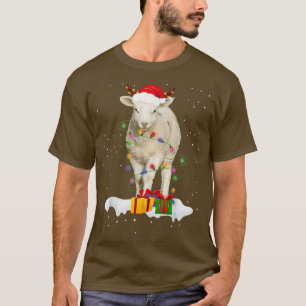 Camiseta Papais noeis Engraçados Ovino Luzes De Natal Anima