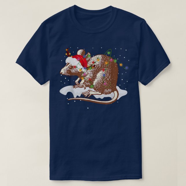 Camiseta Papais noeis Engraçados Rat Animal Christmas Light (Frente do Design)