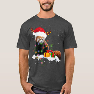 Camiseta Papais noeis engraçados Red Panda Natal Luzes de N