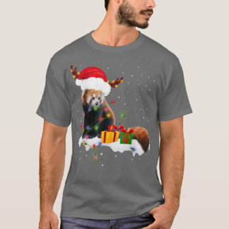 Camiseta Papais noeis engraçados Red Panda Natal Luzes de N