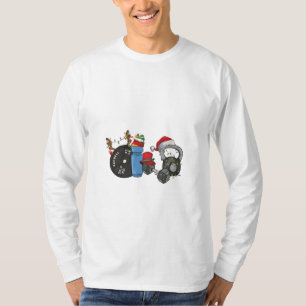 Camiseta Papais noeis Engraçados Sentindo Dumbbeldes Envolv
