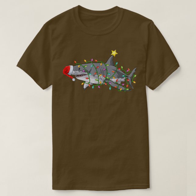 Camiseta Papais noeis engraçados Sharkmas Xmas Figurino Tub (Frente do Design)