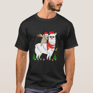 Camiseta Papais noeis Engraçados Sloth Riding Lama Santa Ha